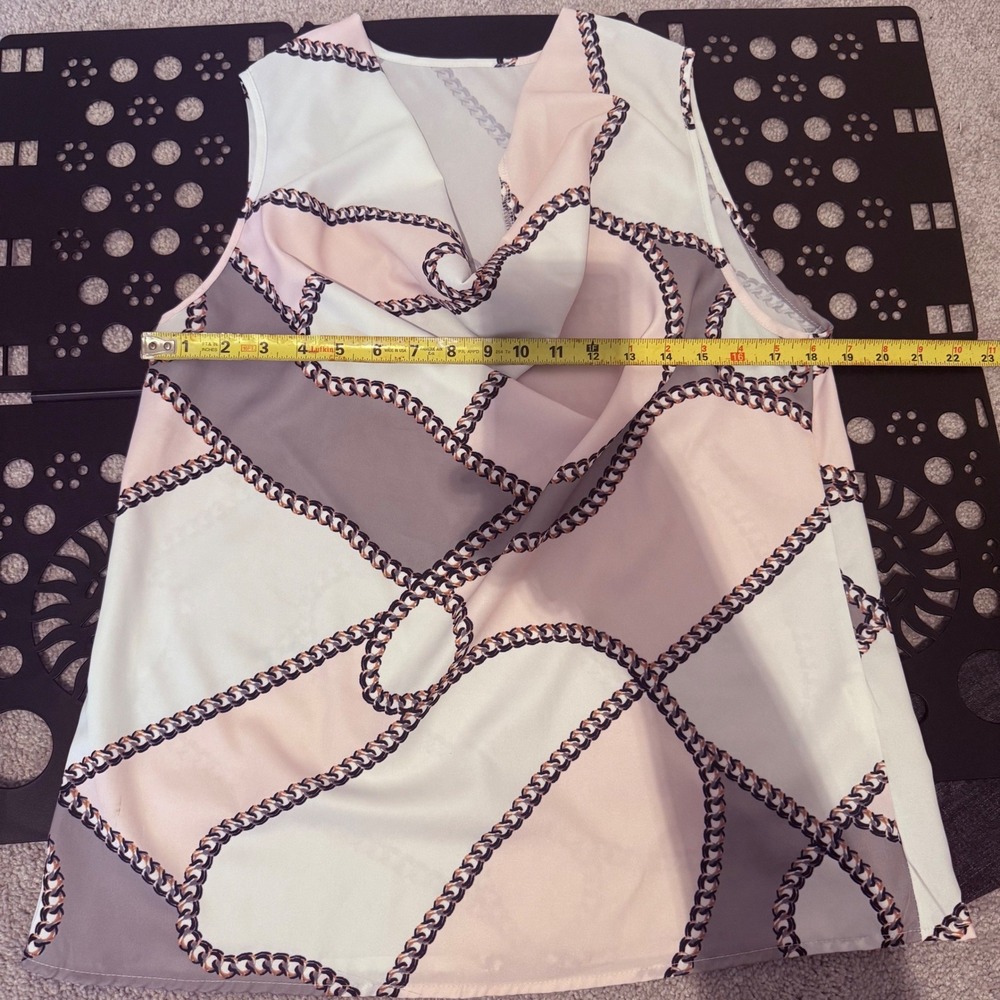 Womens Pink Grey Chain Link Print Cowl Neck Sleeveless Blouse Top - Picture 5 of 5